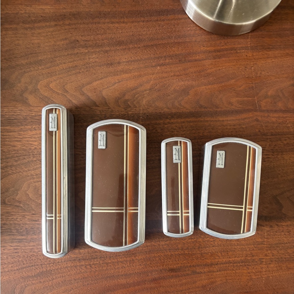 Brown and Silver Vintage Luggage Set